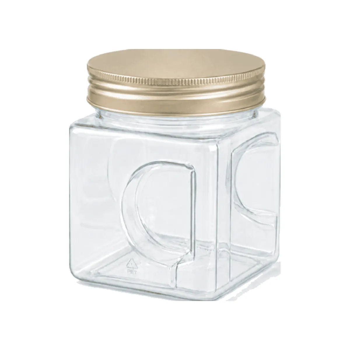FL8597 610ml 85mm口PET食品罐｜金色金属旋盖方形凹面罐