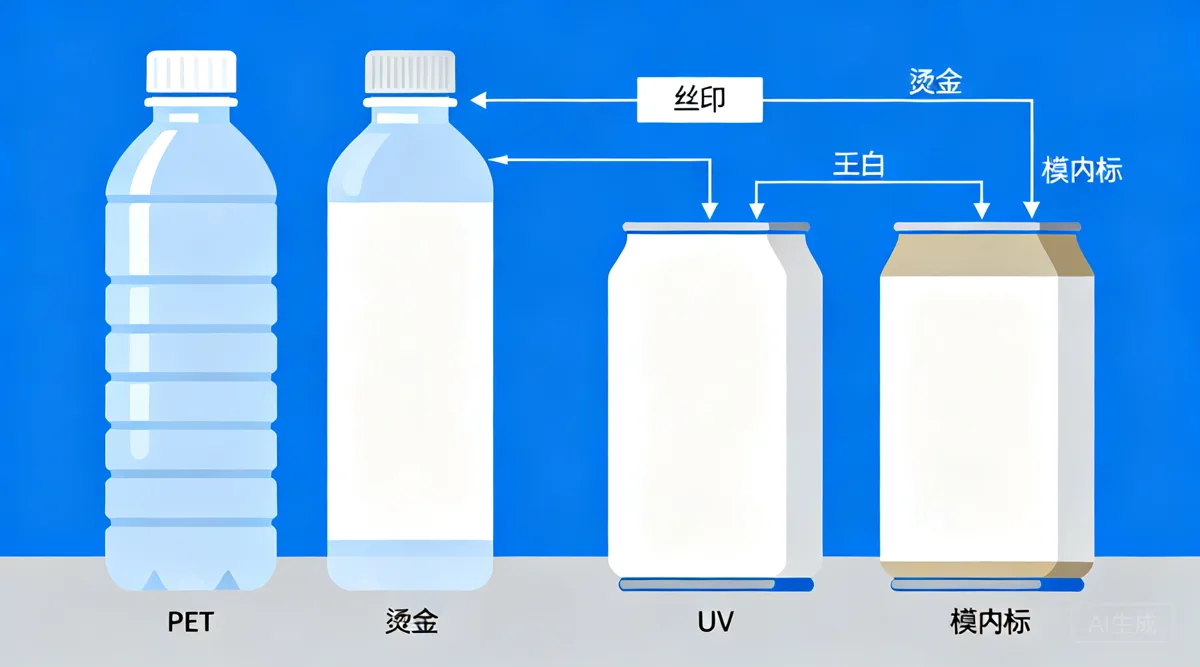食品包装瓶表面印刷工艺怎么选?PET瓶/塑料罐丝印、烫金、UV、模内标 FAQ——示意图2